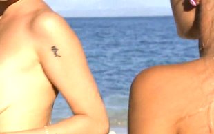 Smoking hot blonde is banding on palm tree and getting screwed