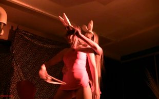 Bestial babe is seducing her bitch with erotic striptease