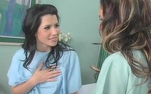 Two extremely busty and horny babes are meting in hospital